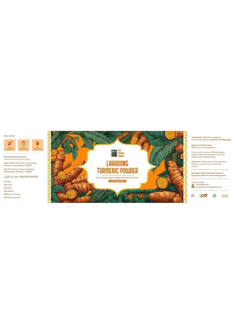 My Pahadi Dukan (Mpd) Lakadong Turmeric Powder 100G, Single-Origin, 8 10% Curcumin, Hand-Harvested & Sun-Dried, Pure Chemical-Free Haldi, Strong Aroma Deep Golden Color, Lab-Tested, From Meghalaya - Indya