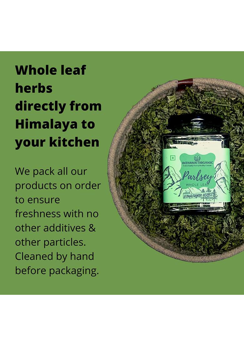 Indiana Organic Parsley Leaves Whole Dry, Himalayan Herbs, Highly Aromatic & Freshly Harvest