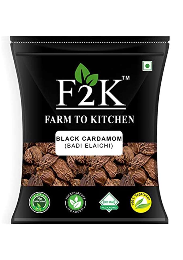 F2K Farm To Kitchen Black Cardamom Whole - Badi Elaichi Premium Big Cardamoms, 100 Gm - Indya