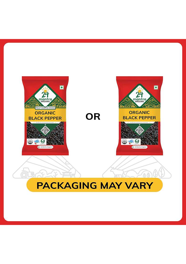 24 Mantra Organic Black Pepper - 100Gms | Pack Of 1 Chemical Free & Pesticides Unadulterated Rich Flavour - Indya