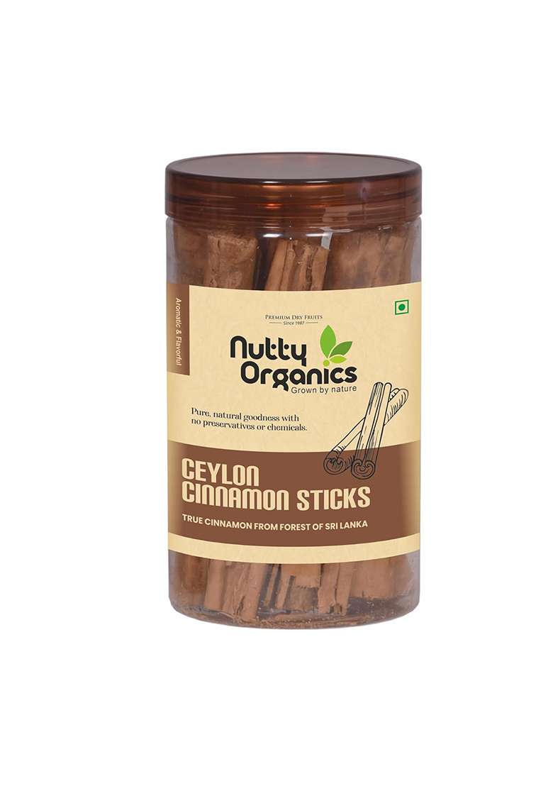 Nutty Organics Ceylon Cinnamon Sticks 100 Gm | Authentic Srilankan Dalchini Aromatic & Flavourful Packed In Premium Jar - Indya