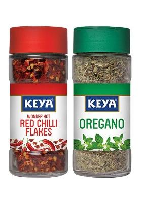 Keya Oregano(Freeze Dried), Pizza/Pasta Seasoning, Imported Herb Sprinkler 10Gm & Red Chilli Flakes, Dry Flakes Seasonings, Aromatic Spicy Dried Pizza Pasta Seasoning 40Gm