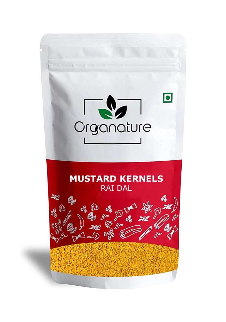 Organature Natural Split Kernels Of Mustard Yellow Seed Raidal For Pickle Pack 350 Gm - Indya