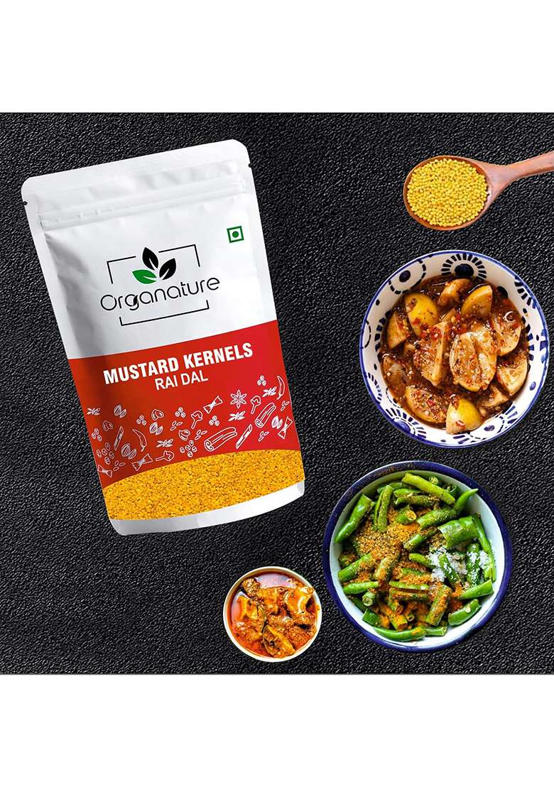 Organature Natural Split Kernels Of Mustard Yellow Seed Raidal For Pickle Pack 350 Gm - Indya