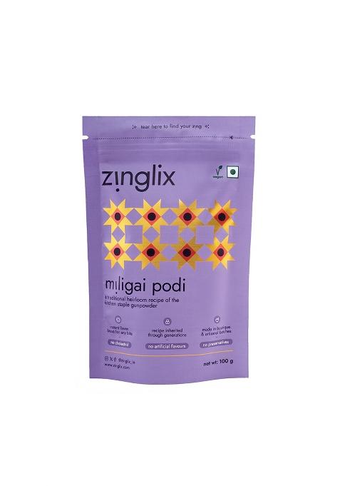 Zinglix Szn Ing/Miligai Podi (Gun Powder) 100 G/Premium Dal & Chilli Spice Blend/Authentic Heritage Recipe/Vegan/No Preservatives/No Artificial Flavors/Ready-To-Eat All-Purpose Top Up Seasoning