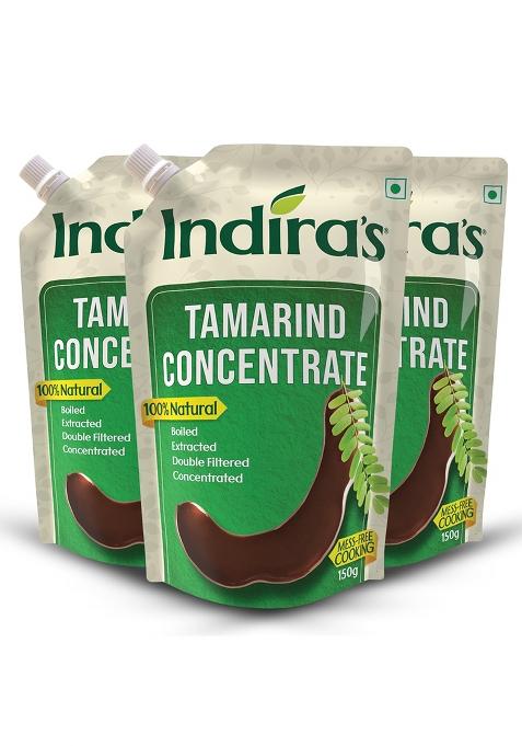 Indira'S Tamarind Concentrate, 2X Stronger Than Paste (150G X 3), Imli Liquid, Pulp, Puli Chintapandu. Add Rich Tangy Flavour Of Ripe To Your Dishes,450 Gm