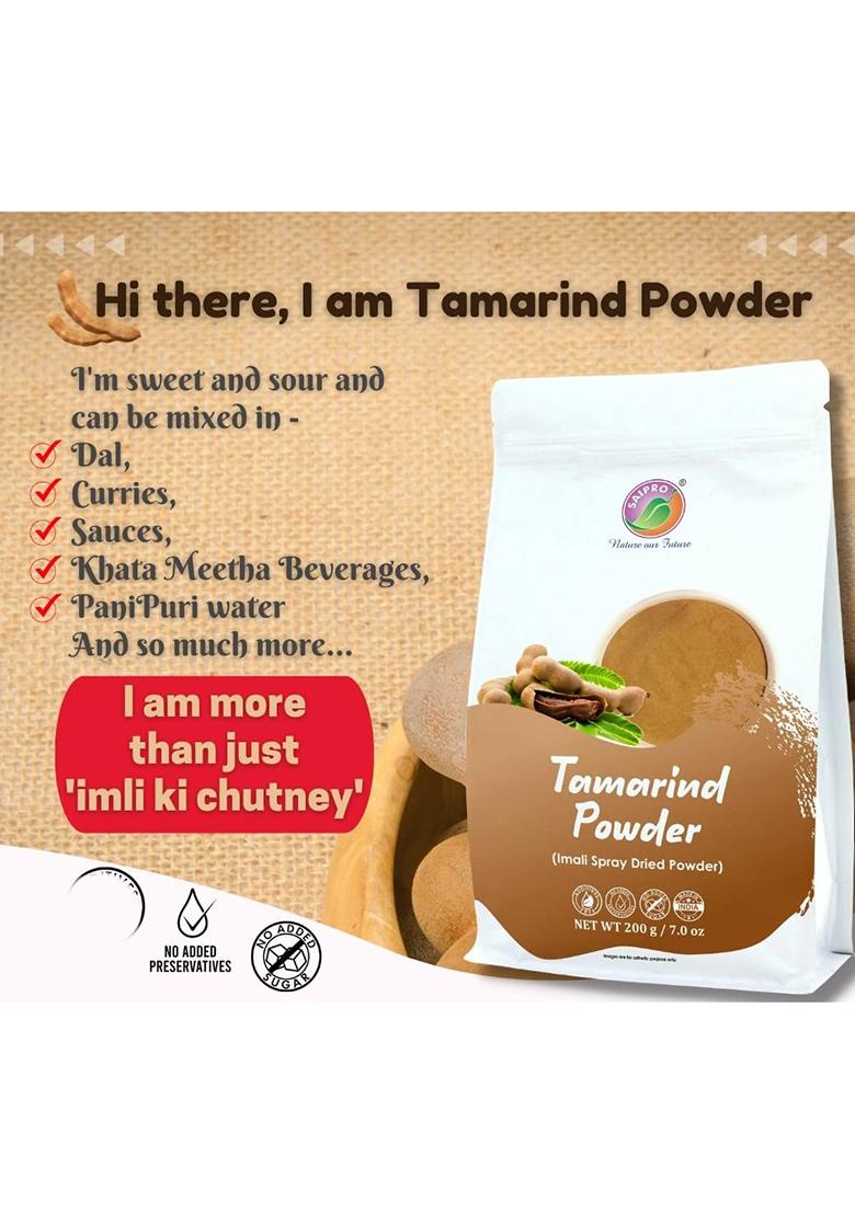 Saipro Nature Our Future Tamarind Powder Dry (Emali Powder) 200 G, Seedles Free Flowing Ready To Use For Paste Popz Imli Pop Jaggery Tangy Emali Candy, Lollipop, Digestive Chutney| Pulp| Chaat| Sauce, 100% Clean Fresh, All Natural, No Preservatives, Sugar