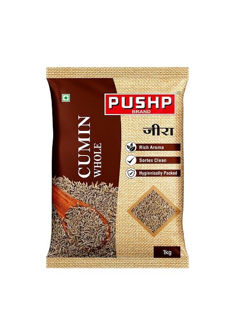 Pushp Brand Whole Jeera | 1Kg Pouch Premium Cumin Seeds Aromatic & Flavorful Ideal For Cooking, Tadka, Seasoning (Pack Of 1)