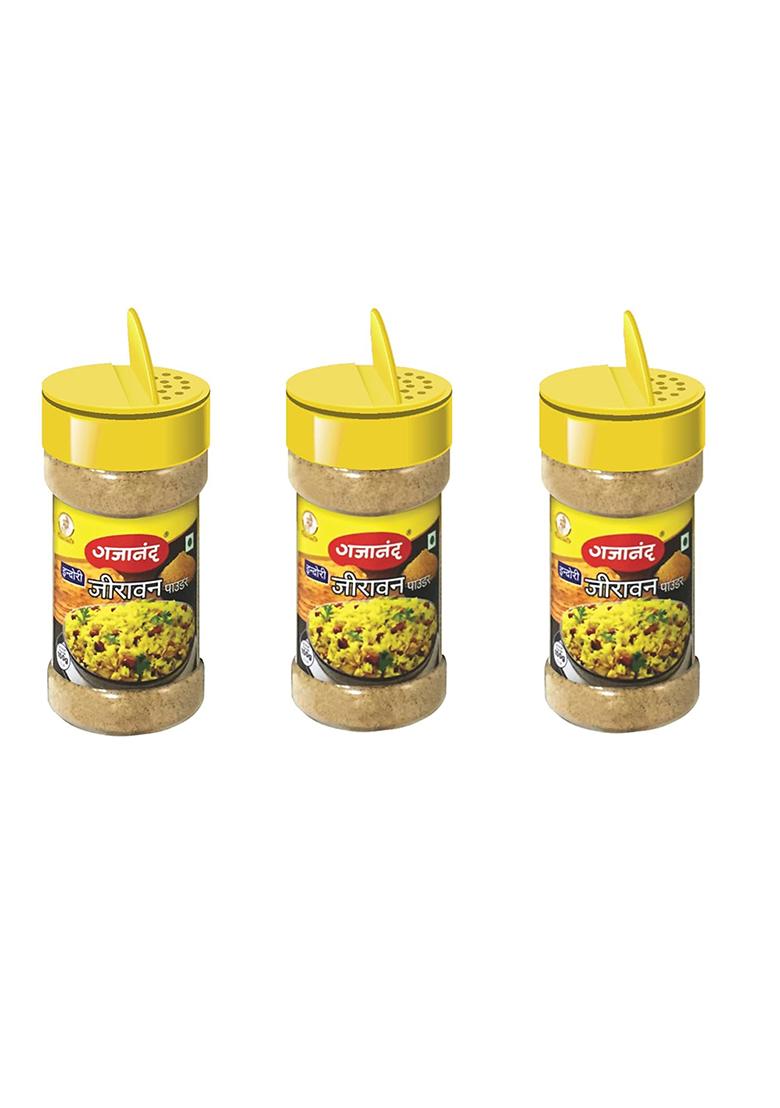 Gajanand Indori Jiravan Powder I Authentic Masala Yellow Spice Mix Seasoning Perfect For Poha & Snacks Indian With Shaker Top, 3 Pack