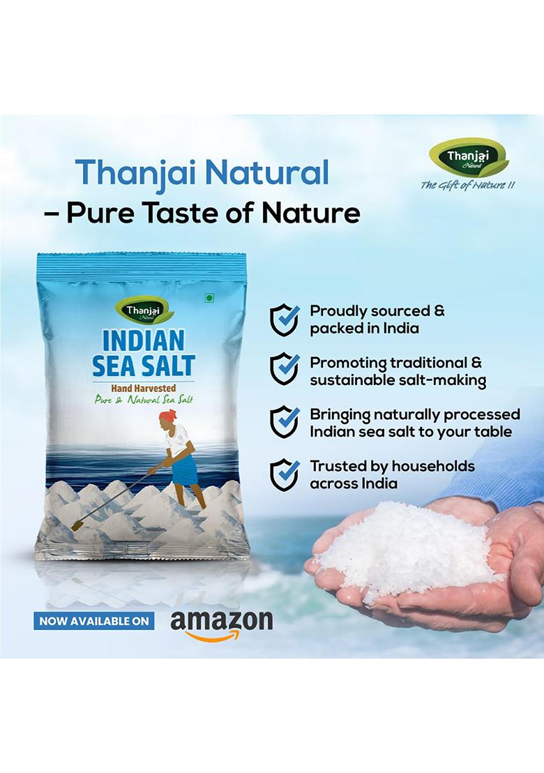 Thanjai Natural Indian Sea Salt, 1Kg | Crystal Form Traditionally Hand-Harvested & Sun-Dried 100% Natural, No Artificial Iodine, Additives, Hygienically Packed