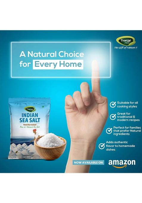 Thanjai Natural Indian Sea Salt, 1Kg | Crystal Form Traditionally Hand-Harvested & Sun-Dried 100% Natural, No Artificial Iodine, Additives, Hygienically Packed