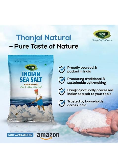 Thanjai Natural Indian Sea Salt, 1Kg | Crystal Form Traditionally Hand-Harvested & Sun-Dried 100% Natural, No Artificial Iodine, Additives, Hygienically Packed