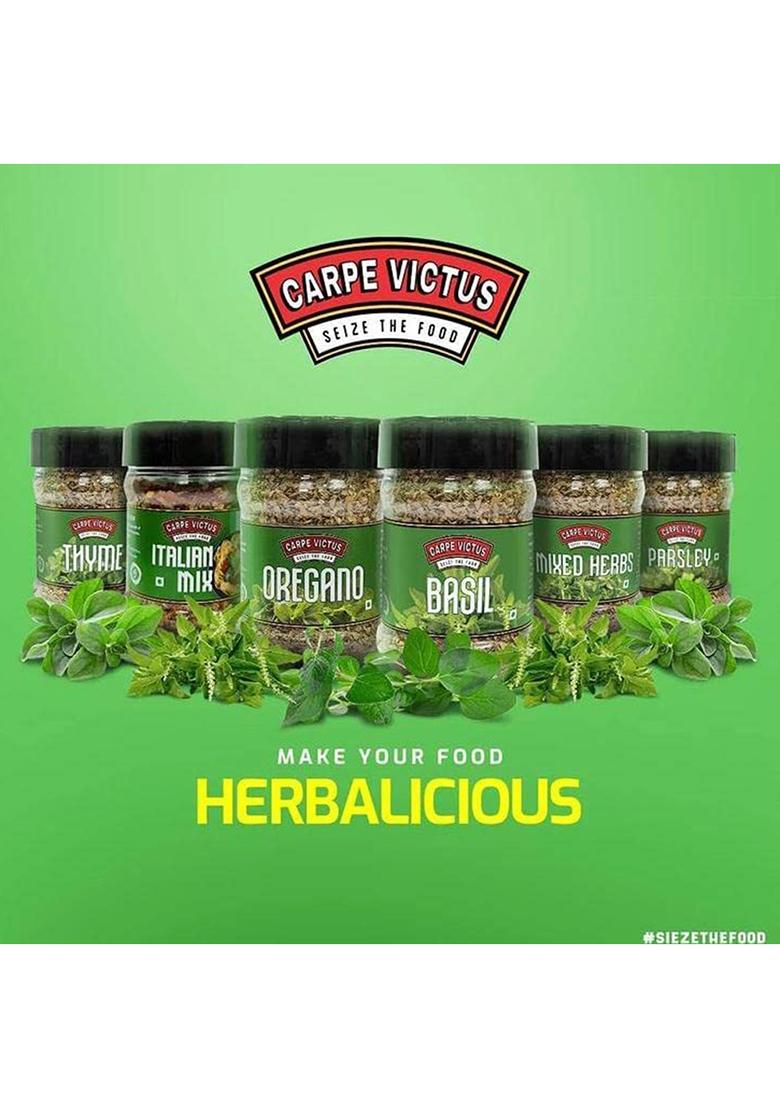 Carpe Victus No Onion Garlic Jain Mixed Herbs Seasoning For Italian Cuisine, Premium Blend Of Aromatic Seasonings And Cooking, Fine Quality Spice Mix Pasta & Pizza, 100 Grams