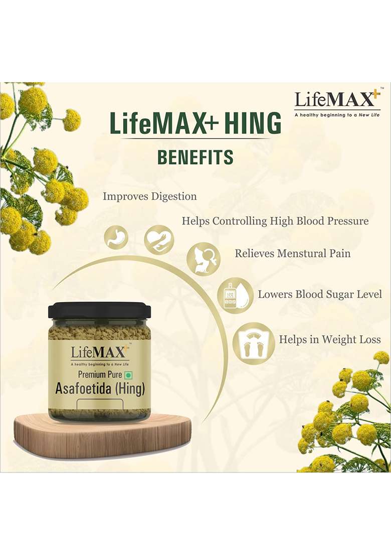 Life Max+ Pure & Premium Strong Hing | Asafoetida Hand Pounded Kadak Heeng Tadka Non-Compound Solid Crystal Natural Gluten Free Glass Jar Packaging (5 Gram) - Indya