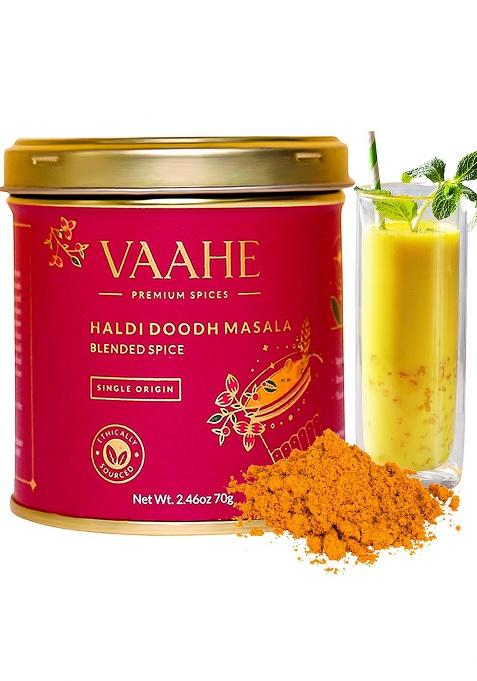 Vaahe Premium Haldi Doodh Masala | Ashwagandha And Mulethi Golden Milk Powder Freshly Ground Packed 100% Pure Natural Tin Box (70 Gm)