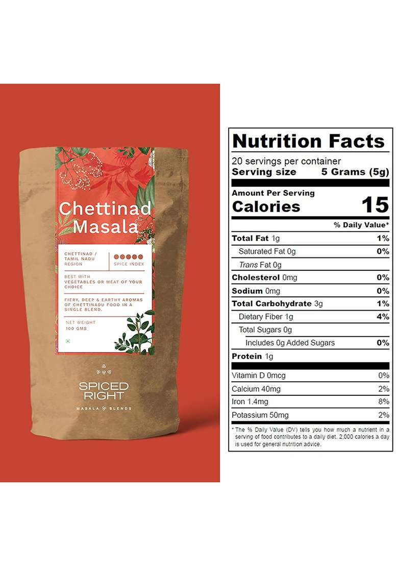 Spiced Right Chettinad Masala 200 G - South Indian Blend For Chicken Mutton Fish Prawns| No Preservatives Or Artificial Colors | Authentic Hot Spice Powder Biryanis Curries & Gravies - Indya
