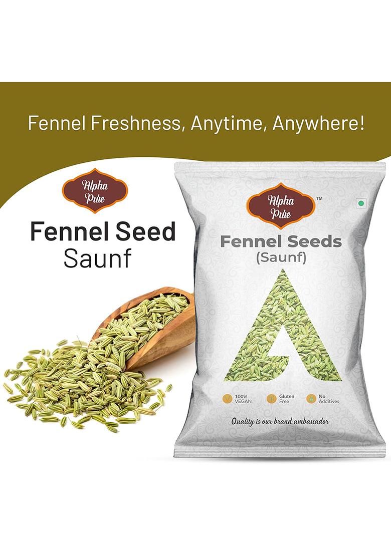 Alpha Pure Fennel Seeds (Saunf) 500G | Natural Mouth Freshener & Digestive Whole Saunf For Cooking, Pickles, Desserts, Curries, Masala Blends Traditional Indian Recipes Aromatic Healthy