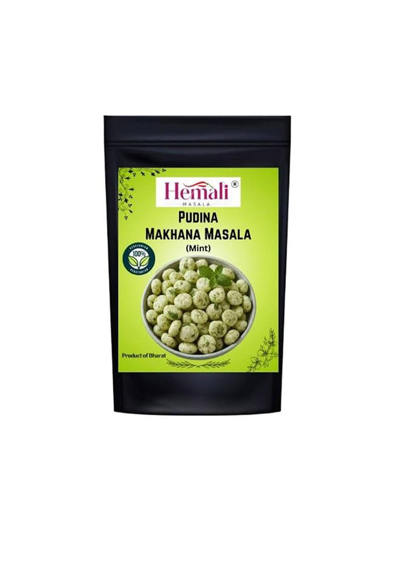 Hemali Masala Flavour Makhana Powder | Pudina (Mint), Garlic, Peri Peri, Chilly, Chat Patta, Hing (Asafoetida) Fox Nuts 300G Authentic Taste No Preservatives & Artificial Flavours Pack Of 6
