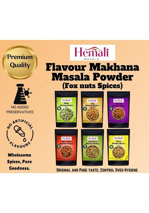 Hemali Masala Flavour Makhana Powder | Pudina (Mint), Garlic, Peri Peri, Chilly, Chat Patta, Hing (Asafoetida) Fox Nuts 300G Authentic Taste No Preservatives & Artificial Flavours Pack Of 6