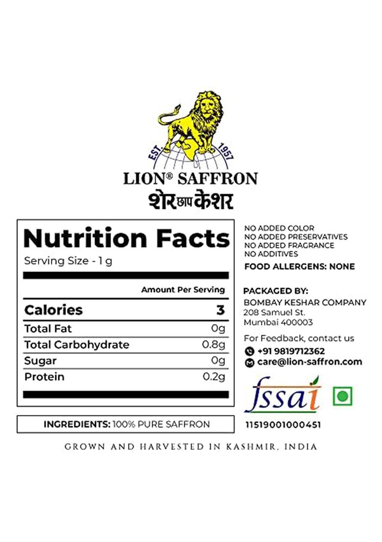 Lion Brand Saffron 1G Premium Kashmiri Mongra Saffron/Kesar (A+++ Grade) For Pregnant Women,Biryani,Beauty,Cooking&Sweets (Pack Of 1 (1Gm))