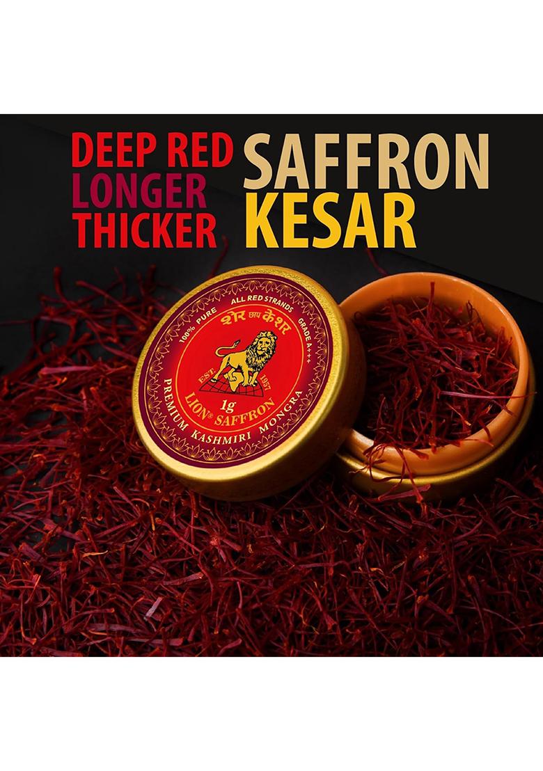 Lion Brand Saffron 1G Premium Kashmiri Mongra Saffron/Kesar (A+++ Grade) For Pregnant Women,Biryani,Beauty,Cooking&Sweets (Pack Of 1 (1Gm))