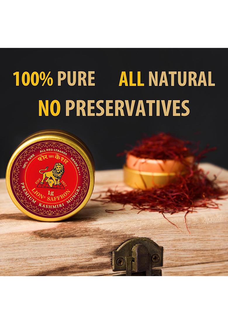 Lion Brand Saffron 1G Premium Kashmiri Mongra Saffron/Kesar (A+++ Grade) For Pregnant Women,Biryani,Beauty,Cooking&Sweets (Pack Of 1 (1Gm))