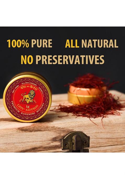 Lion Brand Saffron 1G Premium Kashmiri Mongra Saffron/Kesar (A+++ Grade) For Pregnant Women,Biryani,Beauty,Cooking&Sweets (Pack Of 1 (1Gm))