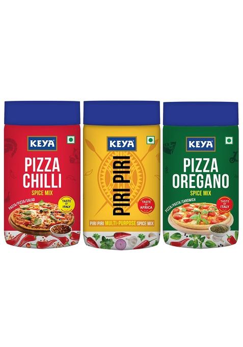 Keya International Sprinklers Combo | Italian Pizza Oregano 75Gm Piri 90Gm Chilli 60Gm Pack Of 3