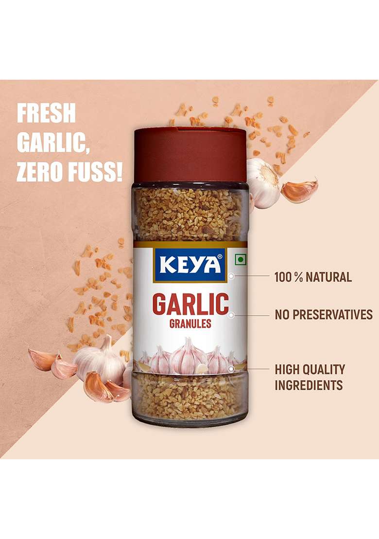 Keya Garlic Granules 55G | Pure, All-Natural, Flavor Booster For Cooking, Soups, Sauces |No Additives, Preservatives Pack Of 2 - Indya