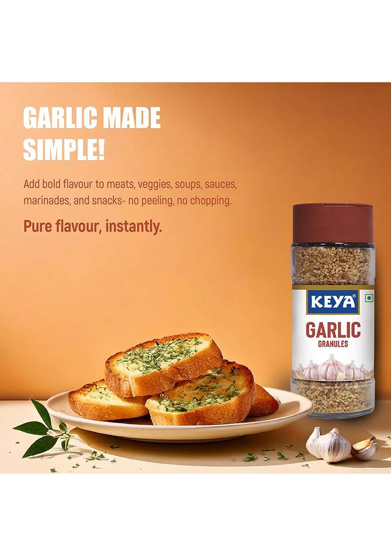 Keya Garlic Granules 55G | Pure, All-Natural, Flavor Booster For Cooking, Soups, Sauces |No Additives, Preservatives Pack Of 2 - Indya