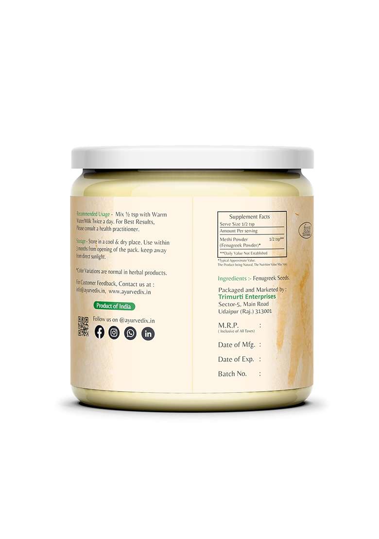 Ayurvedix Organic Fenugreek Powder/Methi Dana Powder (200G Jar) - Non-Gmo, Vegan For Hair Growth, Cooking And More From Trigonella Foenum Graecum Seeds/Methi Seeds - Indya