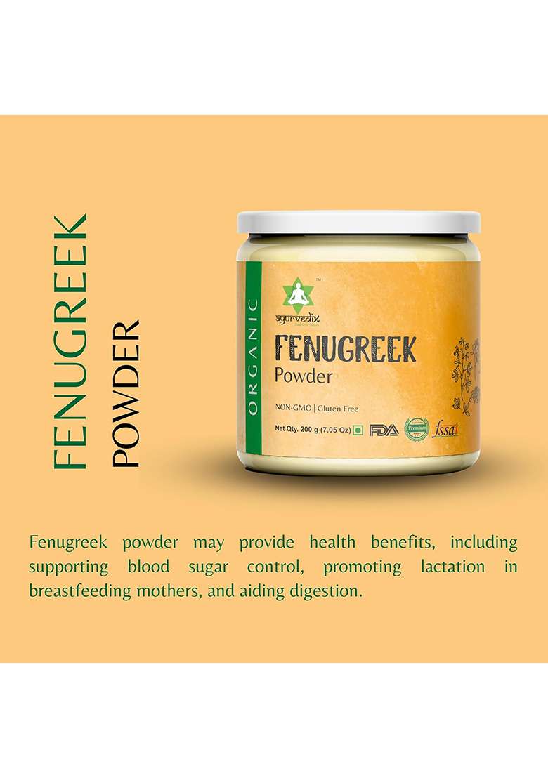Ayurvedix Organic Fenugreek Powder/Methi Dana Powder (200G Jar) - Non-Gmo, Vegan For Hair Growth, Cooking And More From Trigonella Foenum Graecum Seeds/Methi Seeds - Indya
