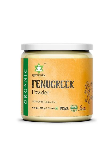 Ayurvedix Organic Fenugreek Powder/Methi Dana Powder (200G Jar) - Non-Gmo, Vegan For Hair Growth, Cooking And More From Trigonella Foenum Graecum Seeds/Methi Seeds