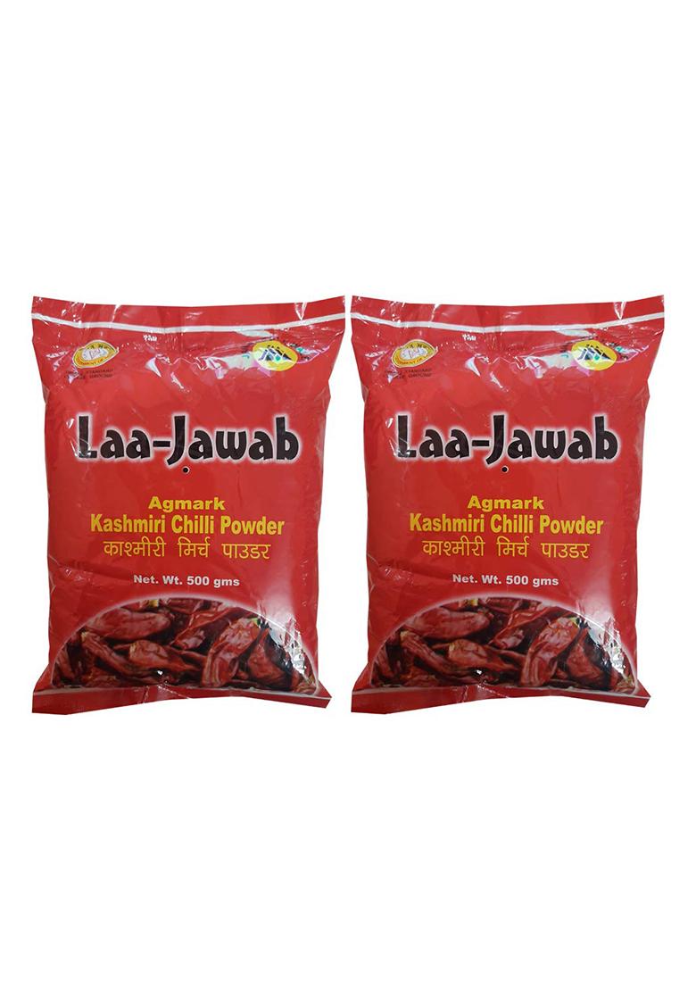 Laa-Jawab Kashmiri Red Chilli Powder | Pure, Authentic Lal Mirch Rich Color & Aroma 500G X 2 Packs (1Kg)