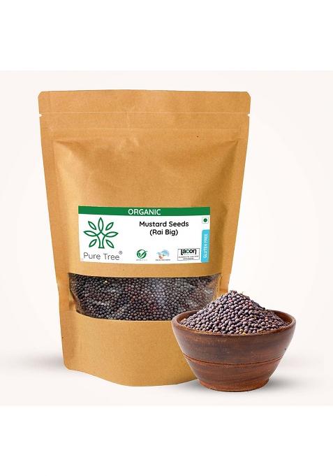 Pure Tree Certified Organic Mustard Seeds Big | 250 Gm Black Rai Sasive Whole Kali Dana Sarson Indian Spice Gluten Free