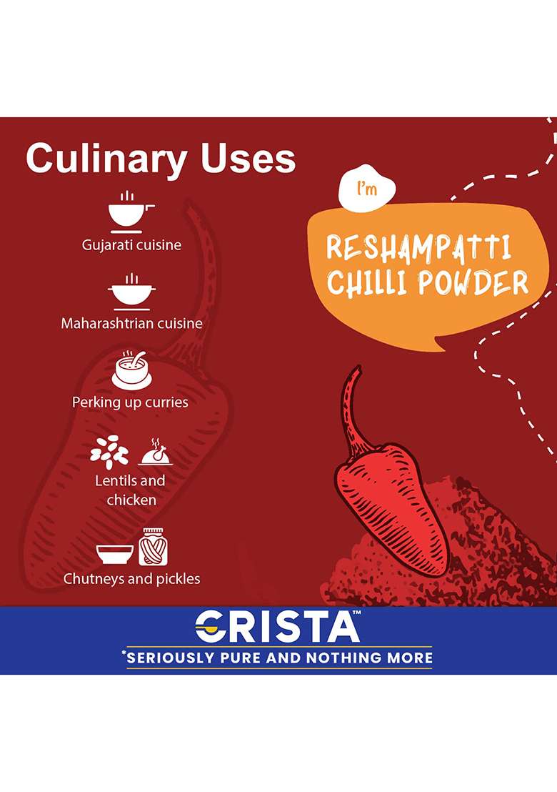 Crista Reshampatti Chilli Powder | Laal Mirch With Natural Oils Zero Added Colours, Fillers, Additives & Preservatives Spicy Grade 500 Gms - Indya