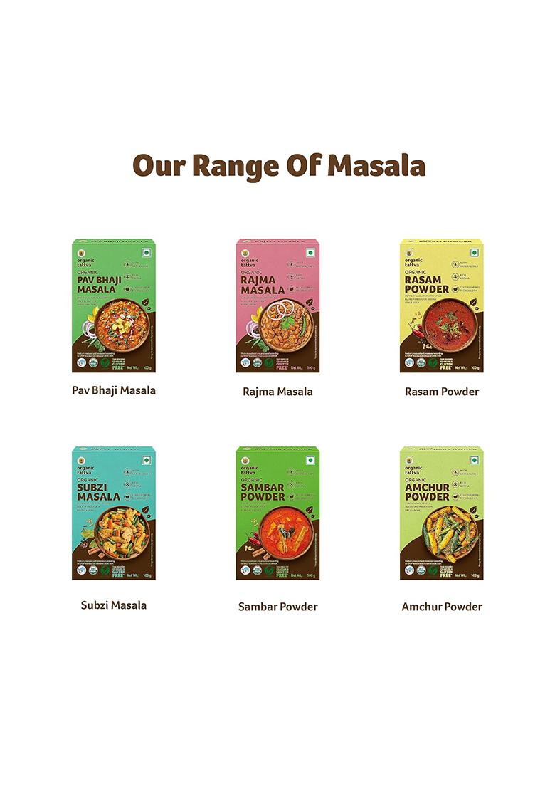 Organic Tattva Tattva, Sambar Powder 200 Gram | Authentic South Indian Flavor |Pesticide And Chemical Free With Natural Oils Rich Aroma Naturally Gluten (Pack Of 2-100Gm Each)