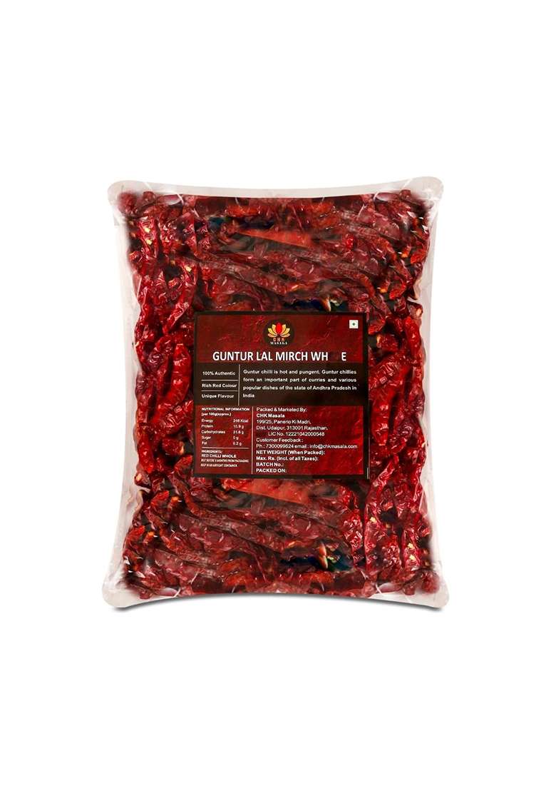 C.H.K. Masala Whole Guntur Lal Mirch - 200 Grams | Authentic Indian Red Chili Delhi Heart 273 Handpicked Stemless Dried Sabut Good Peperika Average Spicy - Indya