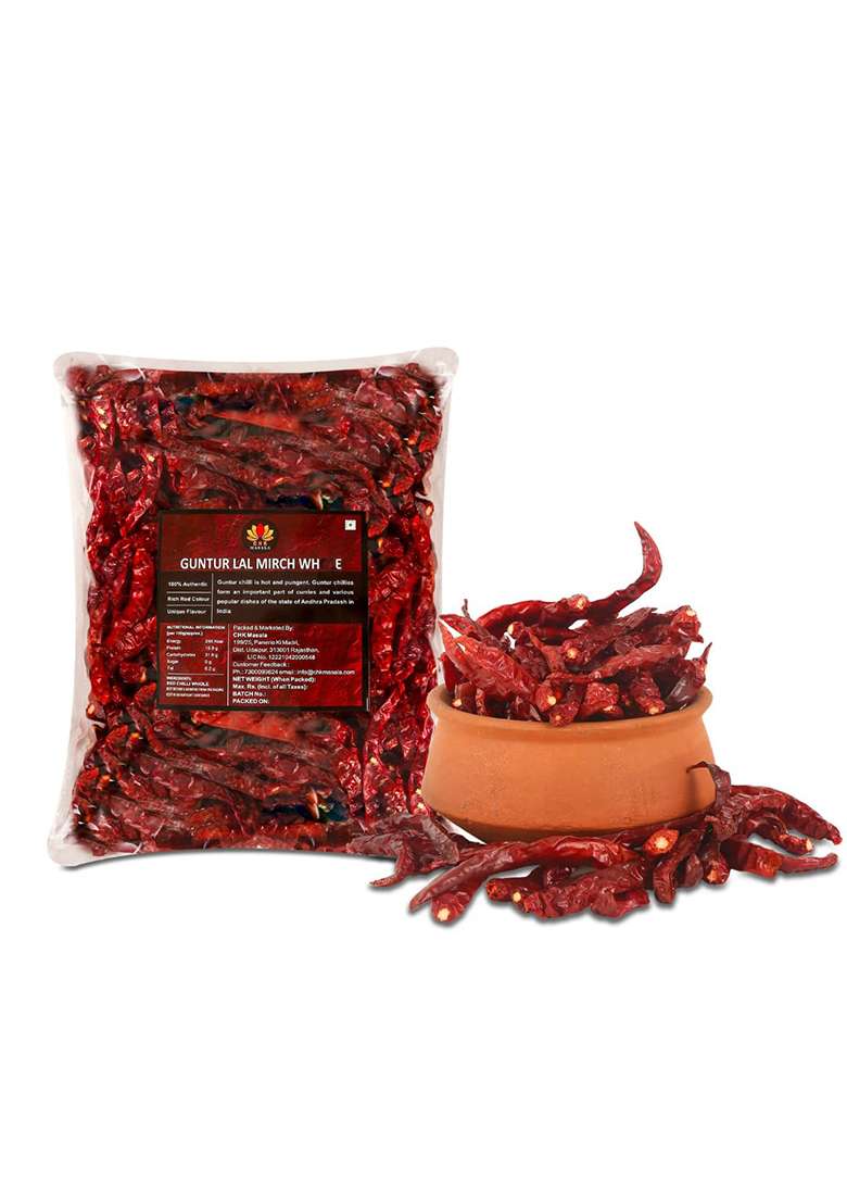 C.H.K. Masala Whole Guntur Lal Mirch - 200 Grams | Authentic Indian Red Chili Delhi Heart 273 Handpicked Stemless Dried Sabut Good Peperika Average Spicy - Indya