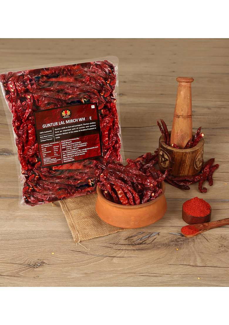 C.H.K. Masala Whole Guntur Lal Mirch - 200 Grams | Authentic Indian Red Chili Delhi Heart 273 Handpicked Stemless Dried Sabut Good Peperika Average Spicy - Indya