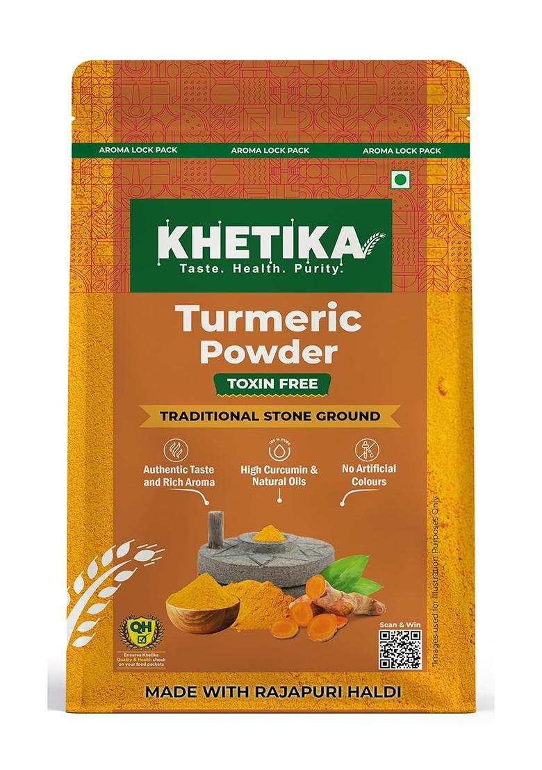 Khetika Turmeric Powder 100G | Toxin Free Haldi Traditional Stone Ground High Curcumin & Natural Oils No Artificial Colours Authentic Taste Aroma