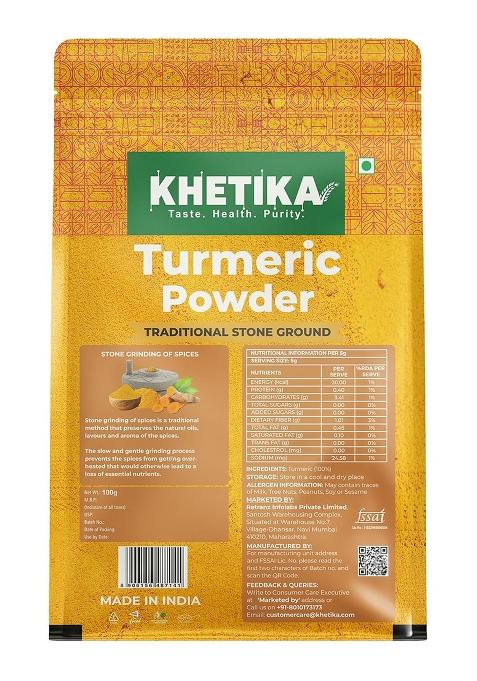 Khetika Turmeric Powder 100G | Toxin Free Haldi Traditional Stone Ground High Curcumin & Natural Oils No Artificial Colours Authentic Taste Aroma