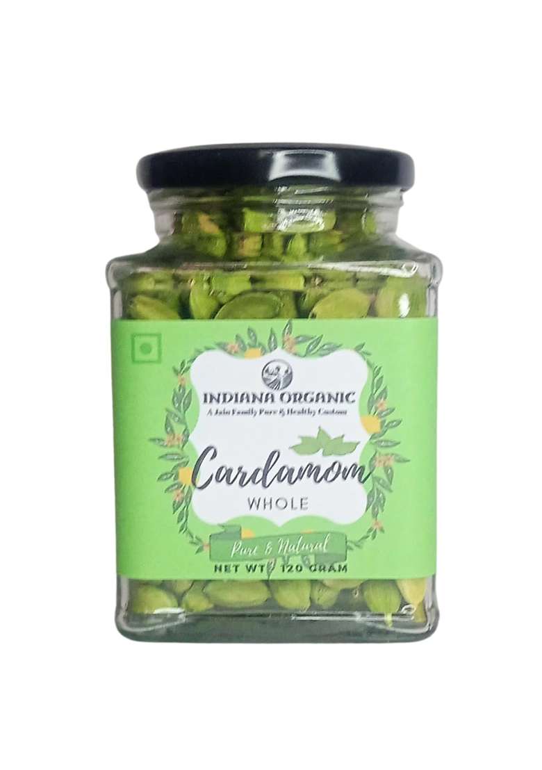 Indiana Organic Cardamom Whole, Elaichi Sabut,Elettaria Cardamomum, 120 Gram (120) - Indya