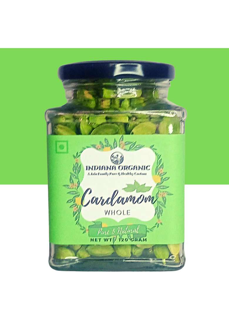 Indiana Organic Cardamom Whole, Elaichi Sabut,Elettaria Cardamomum, 120 Gram (120) - Indya