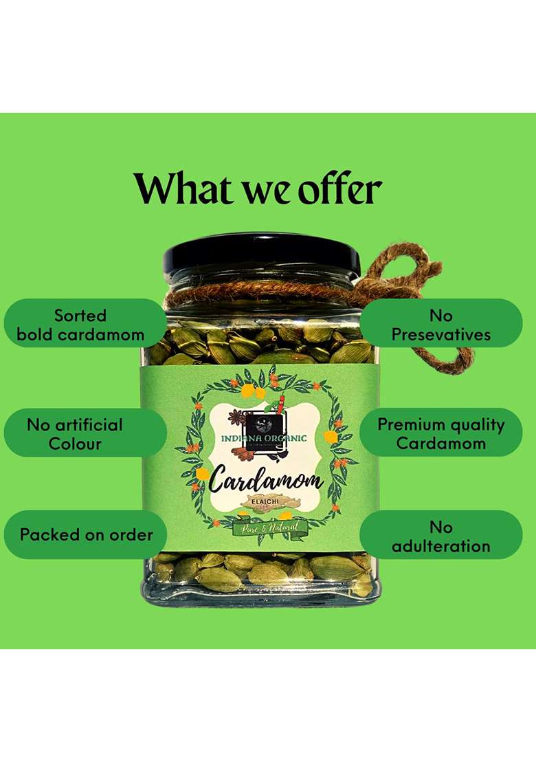 Indiana Organic Cardamom Whole, Elaichi Sabut,Elettaria Cardamomum, 120 Gram (120) - Indya