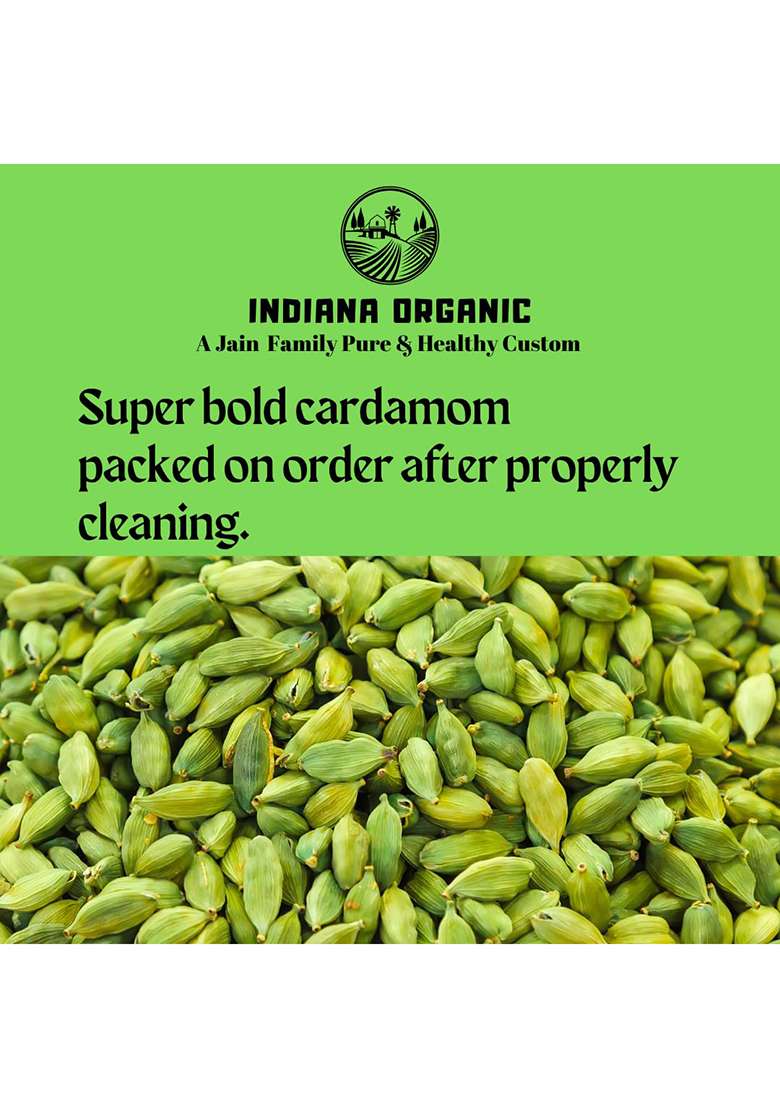 Indiana Organic Cardamom Whole, Elaichi Sabut,Elettaria Cardamomum, 120 Gram (120) - Indya