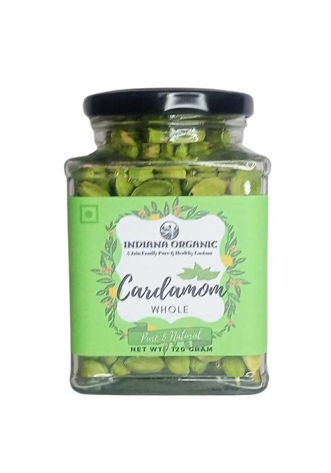 Indiana Organic Cardamom Whole, Elaichi Sabut,Elettaria Cardamomum, 120 Gram (120)