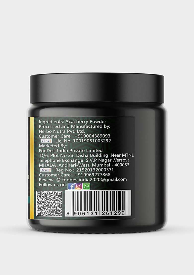 Foodesi Acai Berry Powder -120Grm | Natural Energy Boost & Immune Support High Antioxidants Nutrients 120G, Non-Gmo, Vegan - Indya