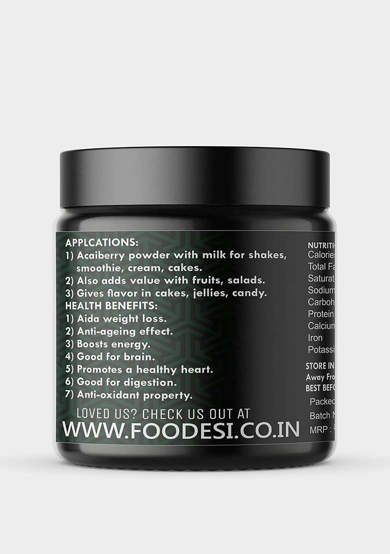Foodesi Acai Berry Powder -120Grm | Natural Energy Boost & Immune Support High Antioxidants Nutrients 120G, Non-Gmo, Vegan - Indya