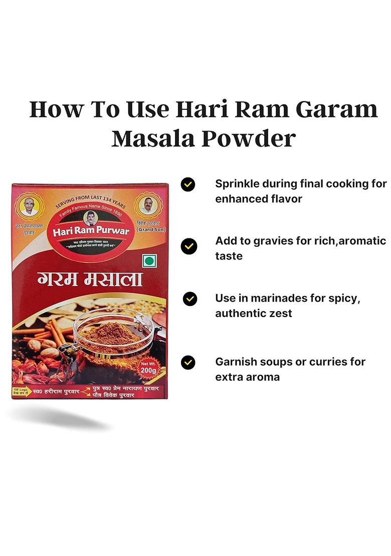 Generic Hari Ram Purwar Garam Masala Powder | Strong And Aromatic Blend Of 12 Pure Spices 100 Gms Pack 100% Natural
